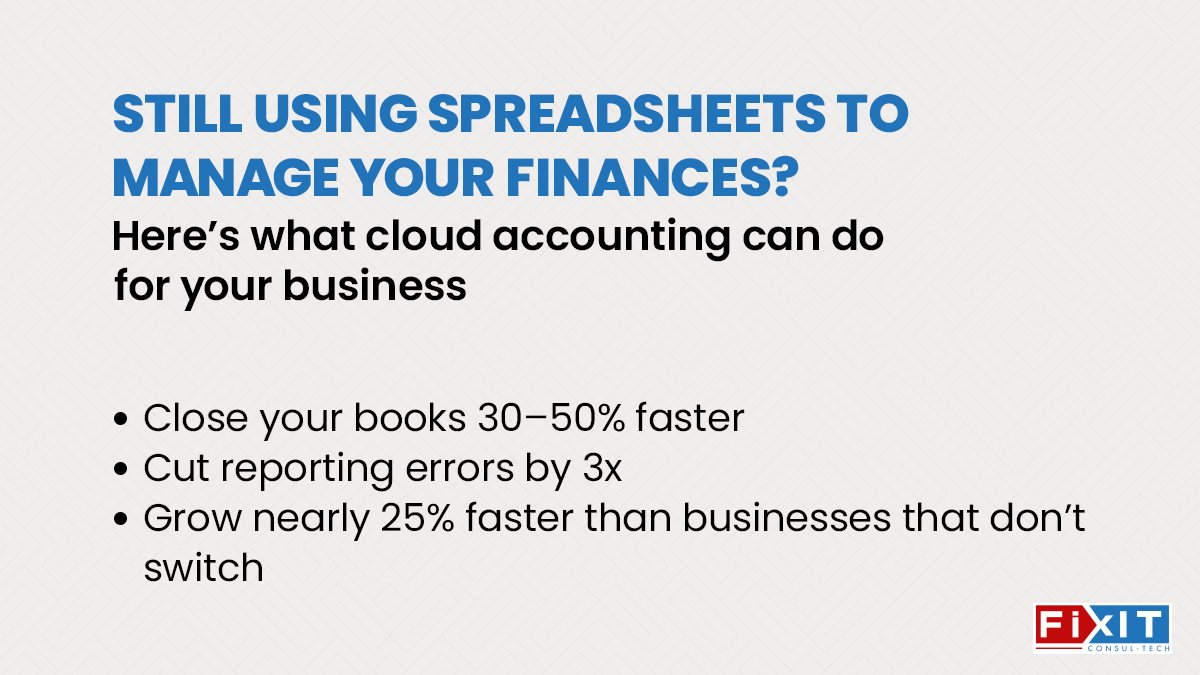 They worked once, but growing businesses need smarter tools.
Cloud accounting helps you:
✅ Close books 30–50% faster
✅ Cut 3x more reporting errors
✅ Grow 25% faster
Time to level up?

#CloudAccounting #SmartFinance #EfficiencyMatters #BookkeepingTips