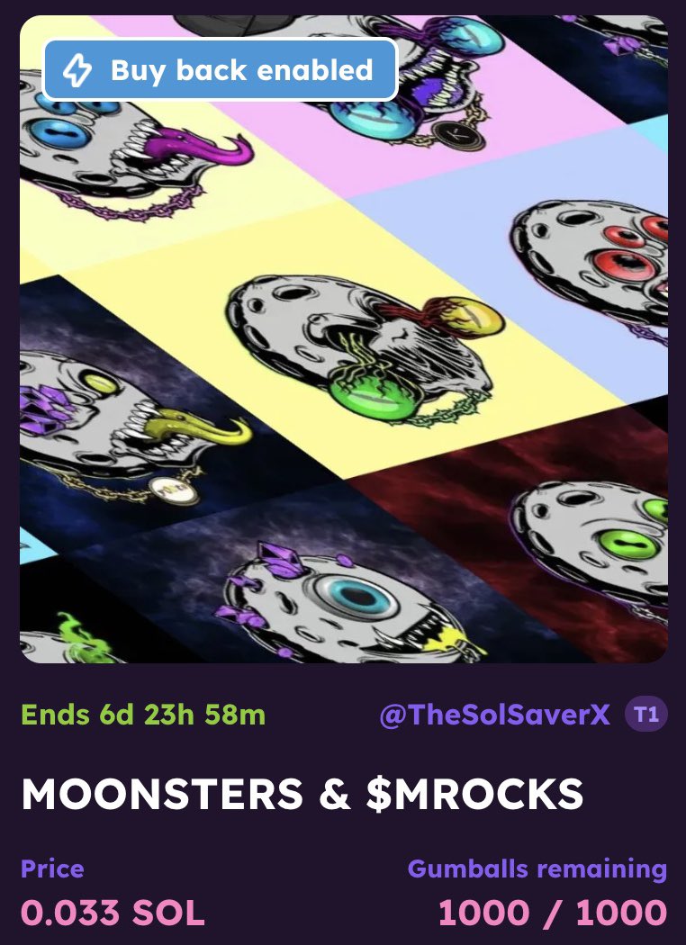 🚨MASSIVE GUMBALL ALERT

🎁 PRIZES : 14 MOONSTERS &amp; $MROCKS

💵PRICE : 0.033 $SOL

⏰TIME : 7 Days

👇How to enter,

rafffle.famousfoxes.com/gumball/D5bA6y…