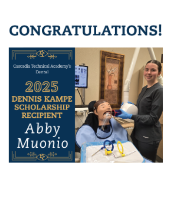 🎉Abby Muonio is the Dental Dennis Kampe Scholarship Recipient of $1000! ⭐My short-term career training and educational goal is to graduate and apply to the Dental Hygiene Program at Clark and get accepted.
