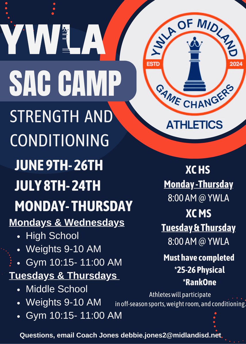 YWLA Athletics of Midland (@ywlaathletics) on Twitter photo We are excited to start our second year of athletics!
This summer will be fun and hard working!
#GameChangers♟️ <a href="/Wesley_A_Torres/">Wes Torres</a> <a href="/a_acosta_jr/">Alfred Acosta Jr</a> <a href="/amlopez4/">Amanda Lopez</a> <a href="/YWLAMidland/">Young Women's Leadership Academy</a> <a href="/AthleticsMISD/">Midland ISD Athletics</a> We are excited to start our second year of athletics!
This summer will be fun and hard working!
#GameChangers♟️ <a href="/Wesley_A_Torres/">Wes Torres</a> <a href="/a_acosta_jr/">Alfred Acosta Jr</a> <a href="/amlopez4/">Amanda Lopez</a> <a href="/YWLAMidland/">Young Women's Leadership Academy</a> <a href="/AthleticsMISD/">Midland ISD Athletics</a>