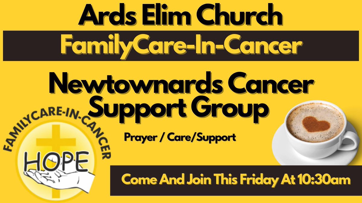 Supporting families through cancer. If your family has been impacted, find a caring space with FamilyCare-in-Cancer at Ards Elim Church.

Join us this Friday at 10:30am for prayer, care, support, and complimentary lunch. Hope awaits!

#Cancer #Support #Hope #Prayer