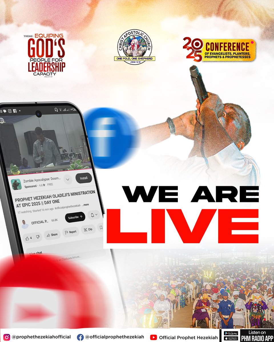 phm_live's tweet image. 🚨 We’re LIVE – Day 3 Vigil @ Ikeji Arakeji!

🔥 Prophets. Worship. Power.

📖 Joel 2:28 – "I will pour out My Spirit..."

📺 FB: facebook.com/share/v/1FfLSX…

📺 YT: youtube.com/live/nH8EnqOLf…

#CACConference2025 #IkejiArakejiLive #HolySpiritMove #PHMedia #DivineEncounter #ChurchVibes