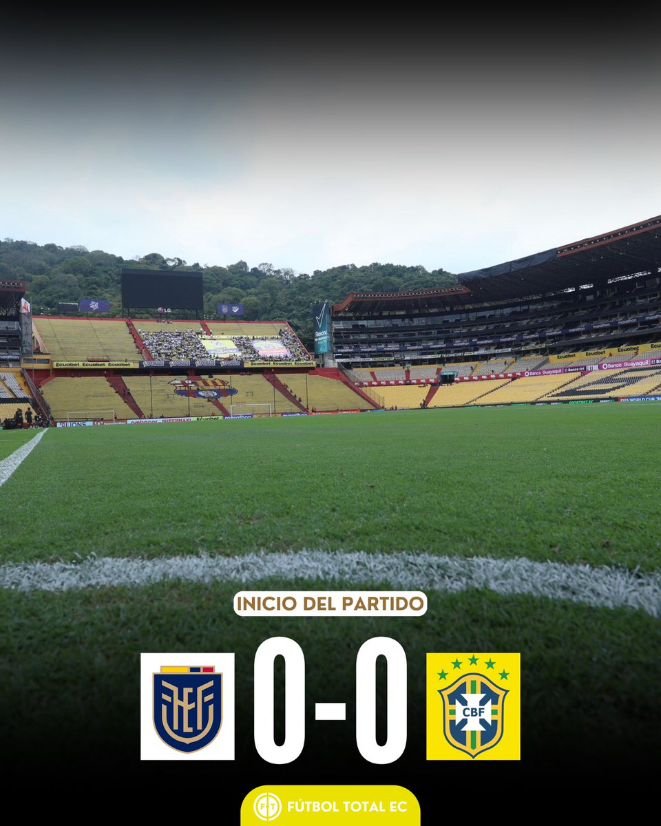 FutbolTotalEcua's tweet photo. 𝐈𝐍𝐈𝐂𝐈𝐎 𝐃𝐄𝐋 𝐏𝐀𝐑𝐓𝐈𝐃𝐎.

🇪🇨 Ecuador 🆚 Brasil 🇧🇷 

#seleccionecuatoriana #Ecuador #LaTri https://t.co/u1dmonoC4t