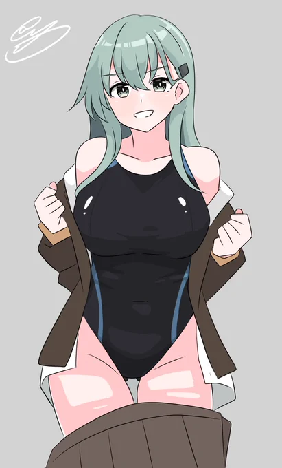 お題より「制服の下に競泳水着を着ている鈴谷」