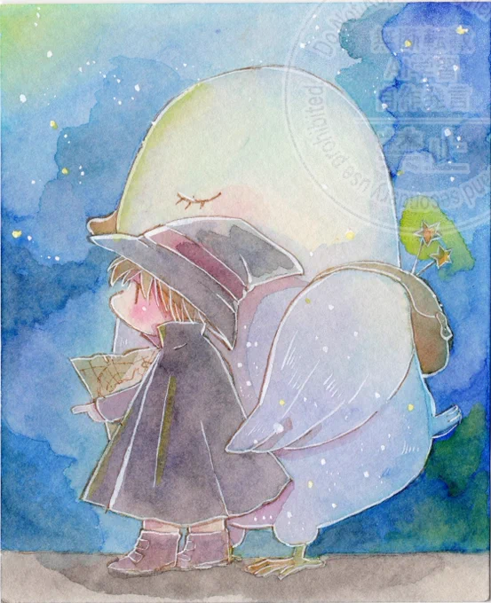 おはようございます 金曜日ですね 「おおきな鳥さんと魔法使いの旅」 わたしが時々描く大きなとりさんは 安心とか よりそいとか そんな象徴のような気がします 旅が平穏でありますように 探し物がみつかりますように