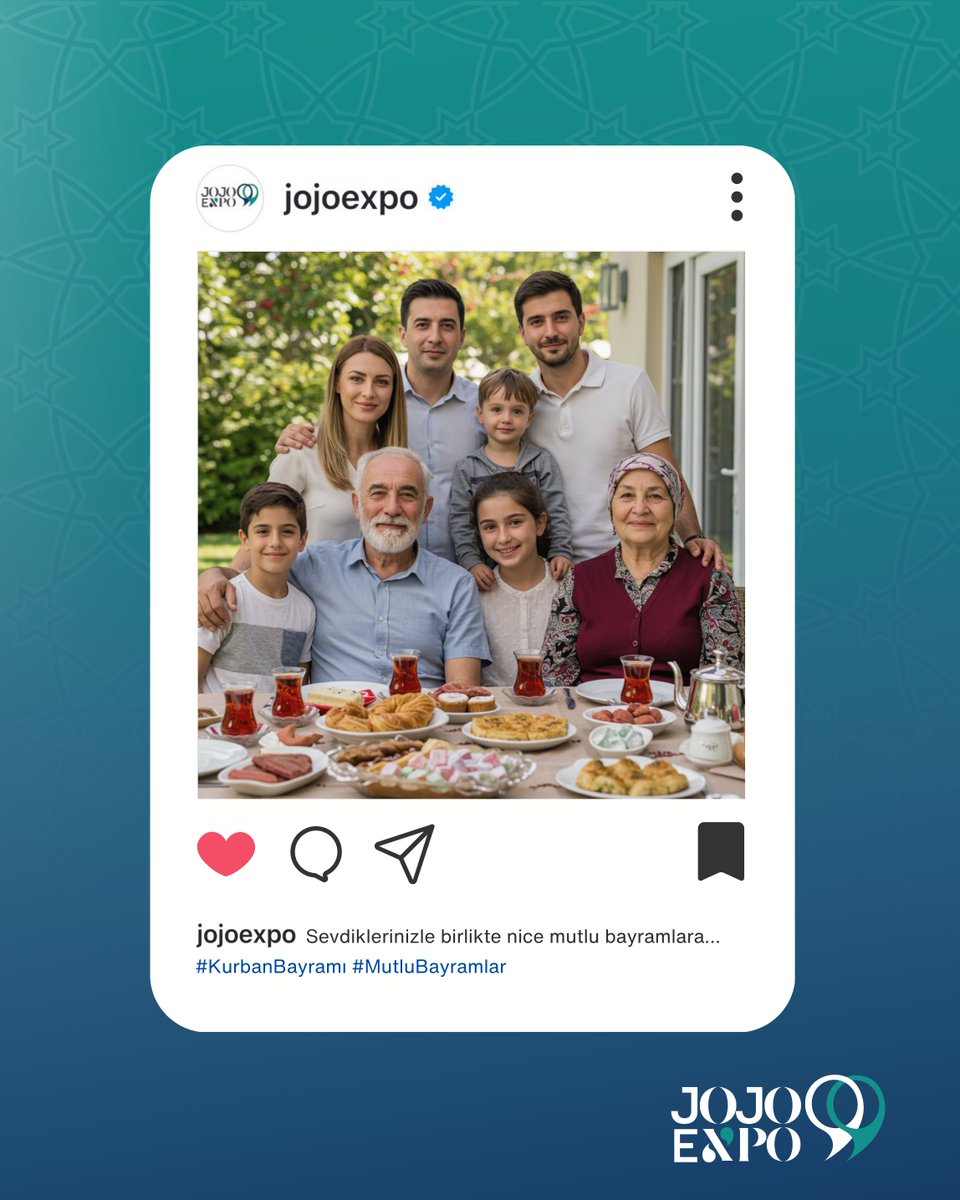Sevdiklerinizle birlikte güzel anlar biriktireceğiniz, sevgi ve keyif dolu bir bayram geçirmenizi dileğiyle... 

İyi bayramlar!

#JojoExpo #iyibayramlar