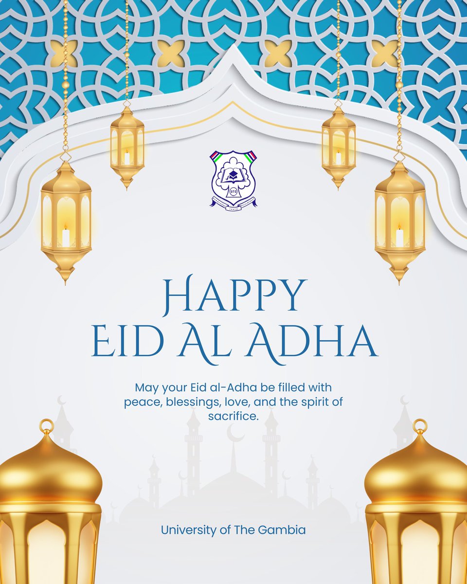 Eid Mubarak 🌙

The University of The Gambia extends its warmest greetings to all Muslims on the occasion of Eid al-Adha.

May your prayers and sacrifices be accepted as we honour the spirit of devotion and generosity.

Wishing you and your loved ones a joyous Eid!