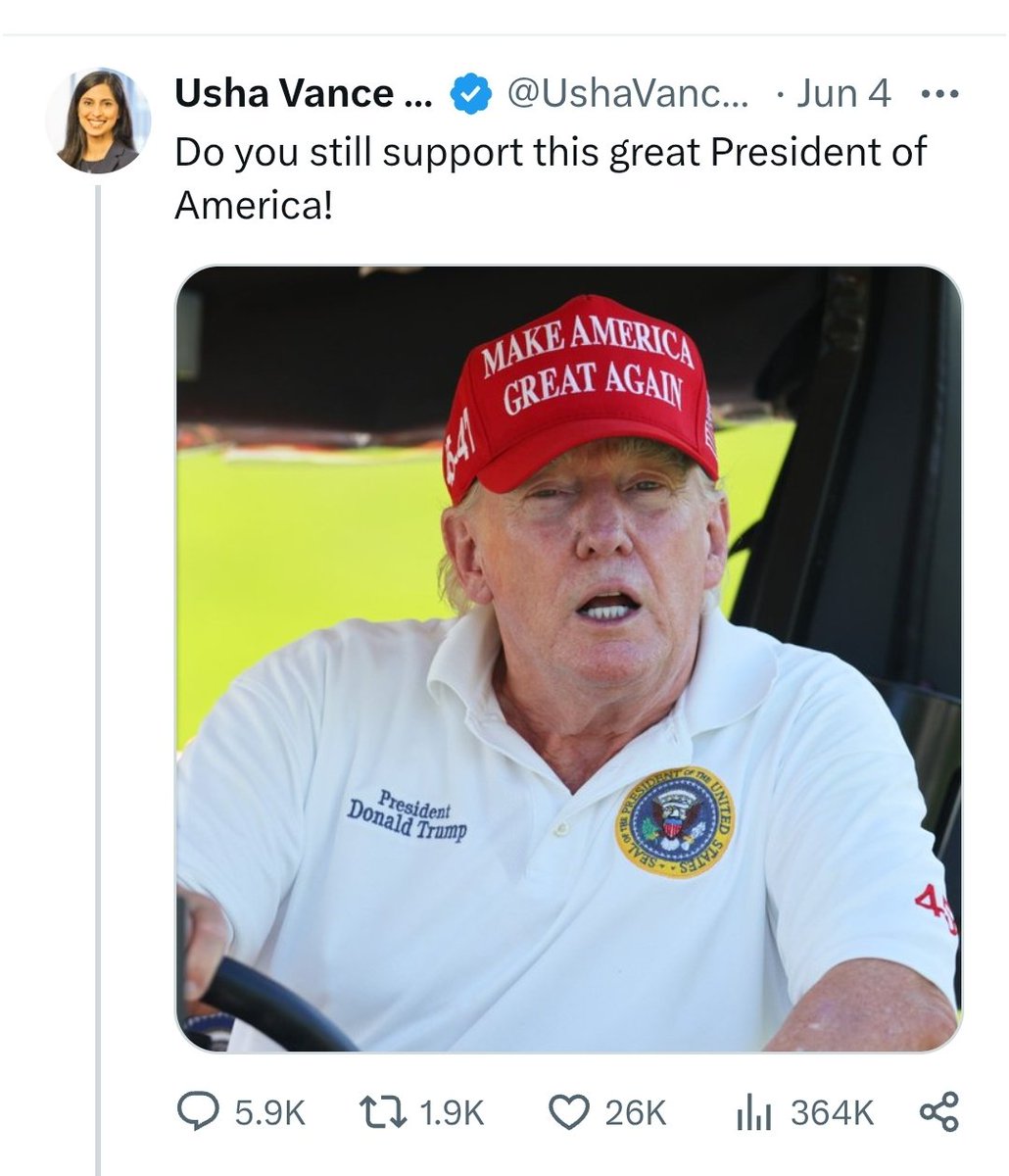 <a href="/RpsAgainstTrump/">Republicans against Trump</a> He's weighing his options, but Usha sent up the smoke signal. Look at the photo she choose to support Trump
