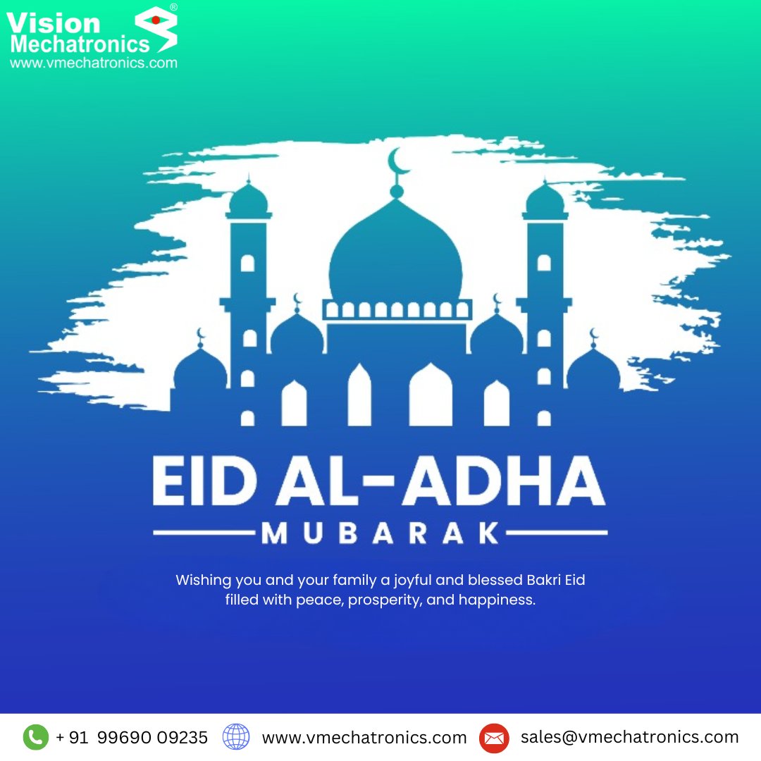 🌙#EidMubarak from Vision Mechatronics Private Limited®!
Wishing you and your family a joyful and blessed Bakri Eid filled with peace, prosperity, and happiness. May this special day bring new hope and success to all.

#bakrideid #peace #prosperity #visionmechatronics