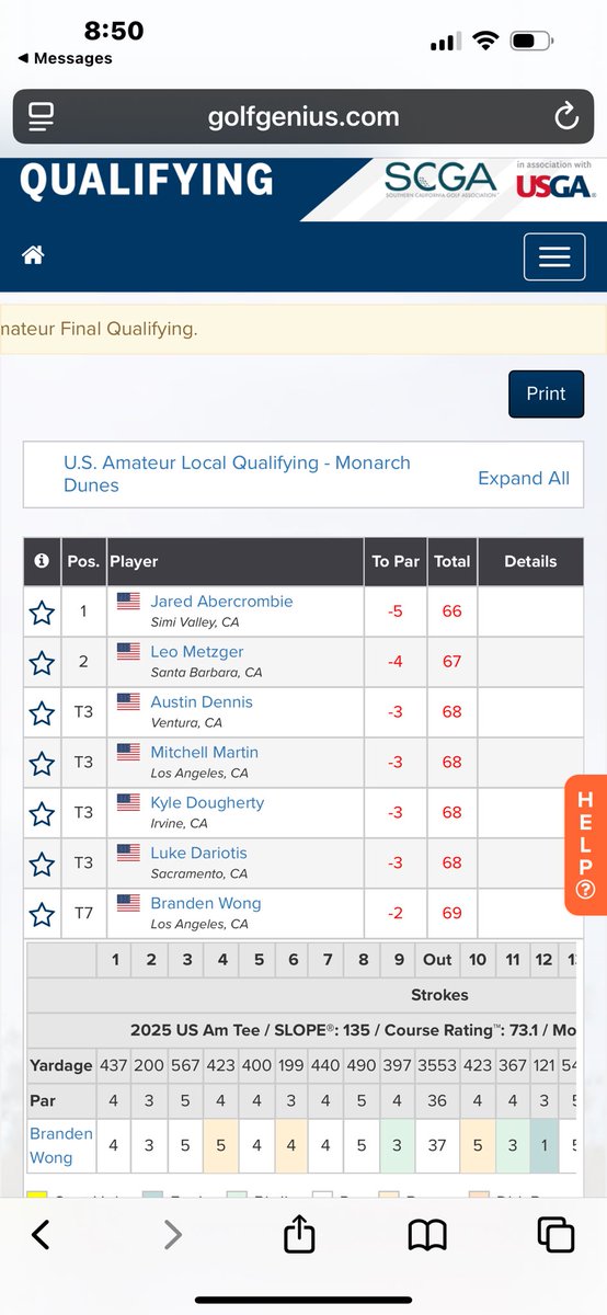 HW Boys Golf: Branden Wong qualified for the US Amateur at Monarch Dunes shoots -2 69 with an hole in one! Congrats Branden!