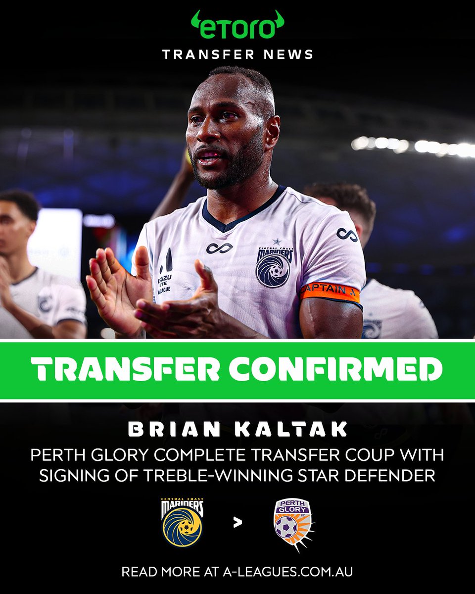 aleaguemen's tweet photo. Wow - what a signing! Brian Kaltak is headed west to @PerthGloryFC ✍️🟣🔥

The two-time A-Leagues champion joins the club on a multi-year deal with plenty of high expectations around his arrival 👇

"An incredibly strong and explosive defender… It’s impossible not to love the way Brian goes about his business.

“Those qualities will make him an invaluable member of our squad (next season).”

Details: https://t.co/aPVUHLmh1d 

@eToroAU