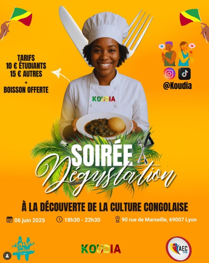 ekodafrik's tweet photo. Sur l'agenda d'EKODAFRIK
🗓️ 𝗩𝗲𝗻𝗱𝗿𝗲𝗱𝗶 𝟲 𝗷𝘂𝗶𝗻
⏱️ 𝟭𝟴𝗵𝟯𝟬  [[CULINAIRE] Soirée de dégustations sur les saveurs congolaises 🇨🇩 🇨🇬
📍  Maison de l’Etudiant
90 rue de Marseille 69007 Lyon
#congolyon 🇨🇬
#rdclyon 🇨🇩 
Plus d'infos : https://t.co/sjFyjlfnUO https://t.co/nLAibe7nwD