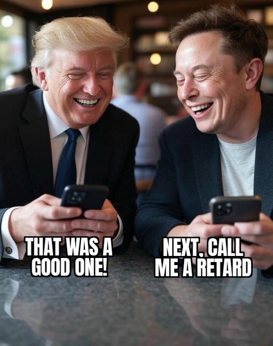 The "feud"/"fight"/"breakup" between <a href="/elonmusk/">Elon Musk</a> and <a href="/realDonaldTrump/">Donald J. Trump</a> is all fake... a psyop; probably not... a misdirection; probably yes... there's more going on than we know... ask the real question(s): why would they use social media? other than a troll... Don't be fooled. Ask