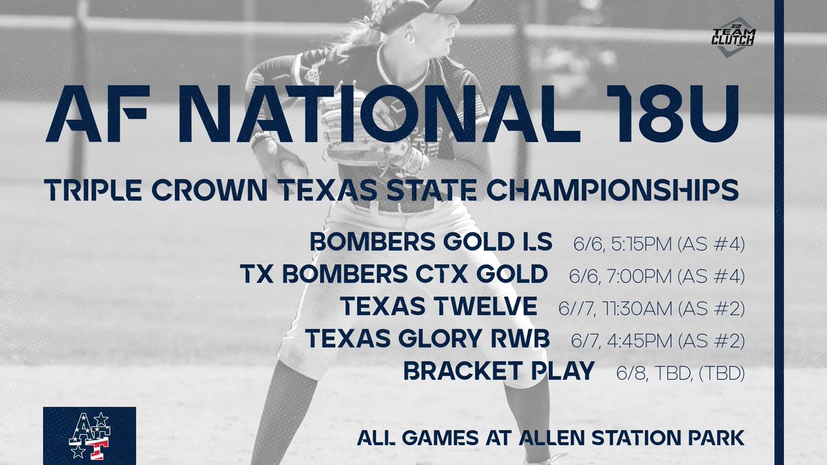 American Freedom Softball (@afsball) on Twitter photo AF National 18U will be in action this weekend at the Triple Crown Texas State Championships. There is going to be a lot of great softball played this weekend!!! #StrongAF #3n2TeamClutch #MIZUNO #INPOWERiQ AF National 18U will be in action this weekend at the Triple Crown Texas State Championships. There is going to be a lot of great softball played this weekend!!! #StrongAF #3n2TeamClutch #MIZUNO #INPOWERiQ
