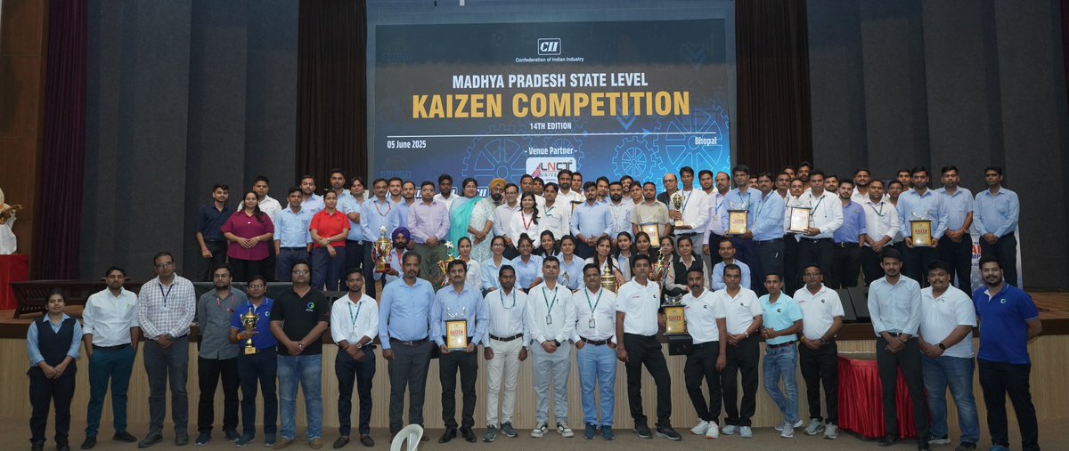Kaizen for Growth: CII Hosts 14th #MadhyaPradesh  State Level Kaizen Competition in Bhopal 🏆

25+ teams from Madhya Pradesh industries showcased impactful ideas to boost productivity, enhance safety &amp; promote sustainability.

Continuous improvement = Continuous growth !