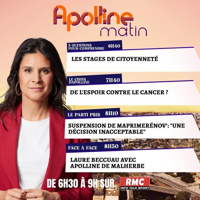 RMC (@rmcinfo) on Twitter photo 🎙 Aujourd'hui, dès 6h30, dans #ApollineMatin :
► 6h40 : <a href="/JulieBrault3/">Julie Brault</a>, journaliste RMC Police Justice
► 7h40 : <a href="/PrDavidKhayat/">David Khayat</a>, oncologue et fondateur de l’Institut National du Cancer
► 8h15 : <a href="/antoine_armand/">Antoine Armand</a>, député de Haute-Savoie, ancien ministre de l’Économie, des Finances 🎙 Aujourd'hui, dès 6h30, dans #ApollineMatin :
► 6h40 : <a href="/JulieBrault3/">Julie Brault</a>, journaliste RMC Police Justice
► 7h40 : <a href="/PrDavidKhayat/">David Khayat</a>, oncologue et fondateur de l’Institut National du Cancer
► 8h15 : <a href="/antoine_armand/">Antoine Armand</a>, député de Haute-Savoie, ancien ministre de l’Économie, des Finances