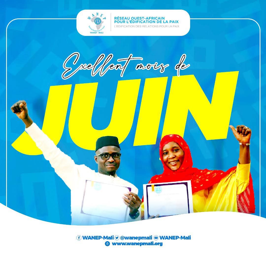 🔵 Nouveau mois, engagement renouvelé !🕊️
En ce mois de JUIN, <a href="/wanepmali/">WANEP-MALI 🇲🇱</a> réaffirme son engagement en faveur de la paix, de la cohésion sociale &amp; du vivre ensemble.
Merci à toutes celles &amp; ceux qui œuvrent chaque jour, avec passion &amp; détermination,à bâtir un Mali plus solidaire