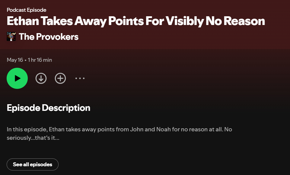 This episode from the supercalifragilisticexpialidocious podcast features the glamourous host taking away points for absolutely no reason...