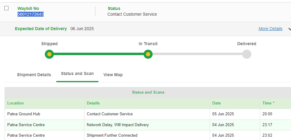 TheAbedin786's tweet image. 58012172643

Booked a litchi parcel with @BlueDart_ @BlueDartCares , it’s been 3 days and it’s still stuck in Patna!
When they know it's perishable, why this delay?
No proper route, no urgency, no accountability.
#BlueDart #CourierFail #LogisticsIssue #CustomerExperience #patna