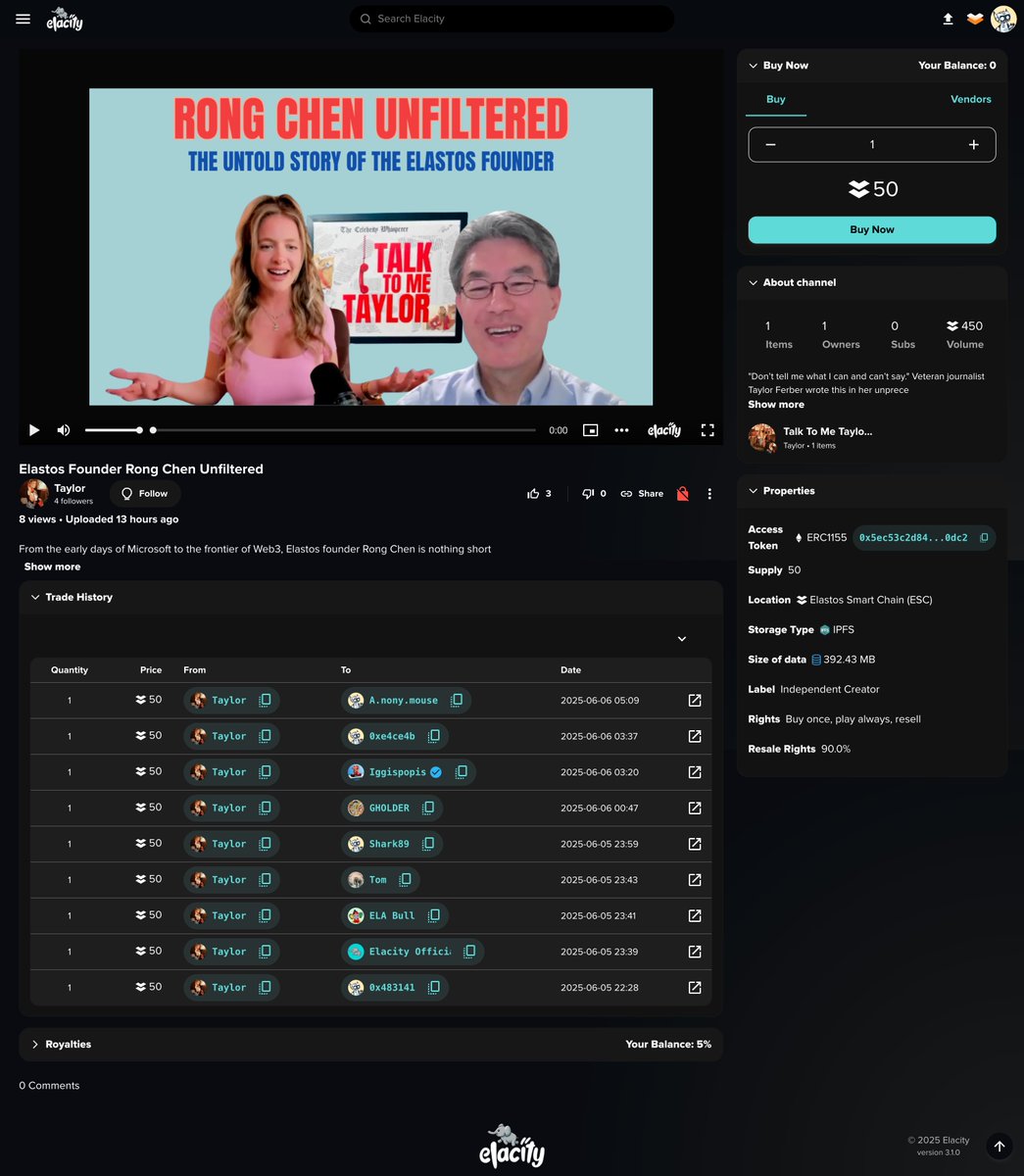 "Show me the money!" - Web3 only provides ownership and speculation, and now Elacity delivers revenue, it may not be as obvious today but what we are doing is extremely groundbreaking. 

Taylor making money on Web3 perfectly encapsulates the value proposition we offer Web3, "Show