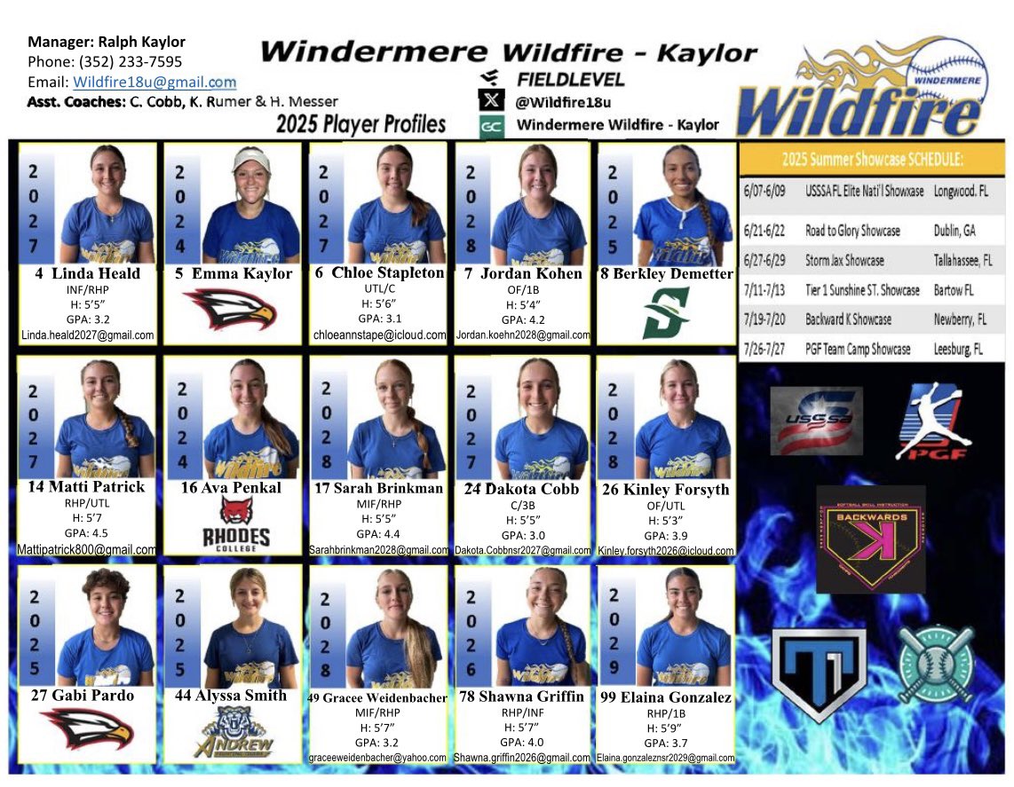 Wildfire18u's tweet image. Summer 2025! Looking forward to watching this team compete &amp;amp; prepare the Seniors for their next chapter as they  move on to play collegiate softball 🔥🔥  
#CatchingWildfire