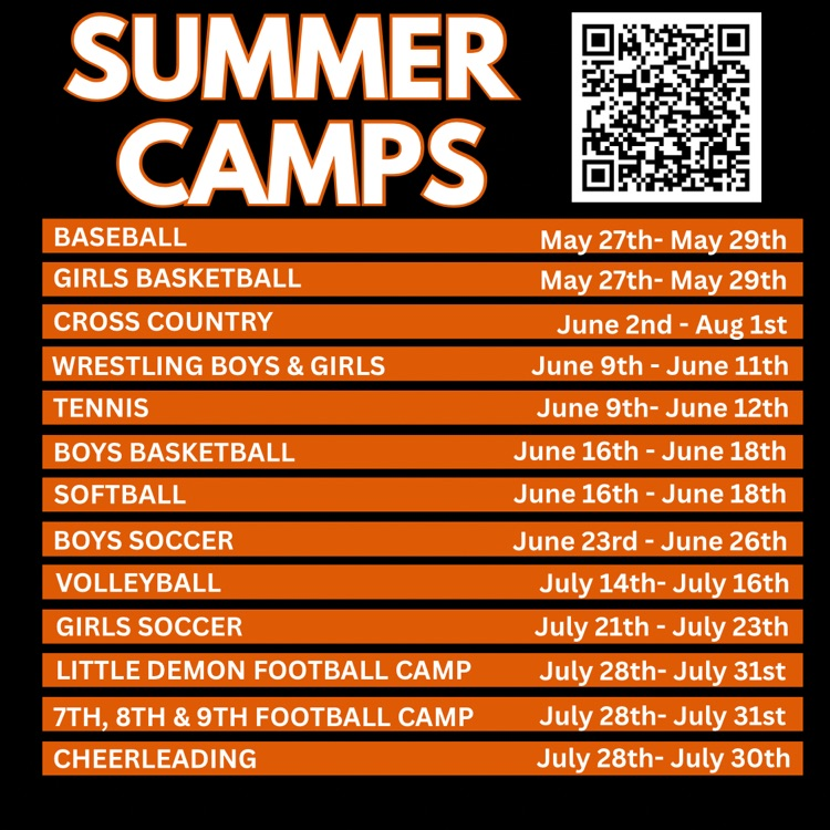 ☀️Summer Camp Season is HERE! 
Don’t miss out — Wrestling and Tennis Camps kick off NEXT WEEK! 🤼‍♀️ 🎾
Spots are filling fast, so sign up today and make this summer unforgettable!

events.hometownticketing.com/boxoffice/duma…
