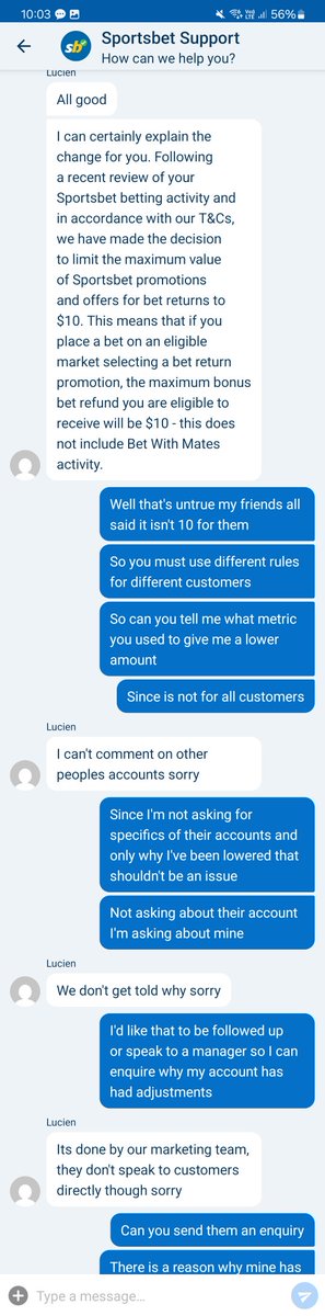 Hi <a href="/sportsbetcomau/">Feed Nation x Sportsbet</a> Sportsbet, why is it some customers get $50 bonus bet back, and some $25 and others $10? And why are you not allowed to tell us what metric you use to do this?

I've gone down to $50->$25->$10 
Wouldn't happen to lower the people who win?