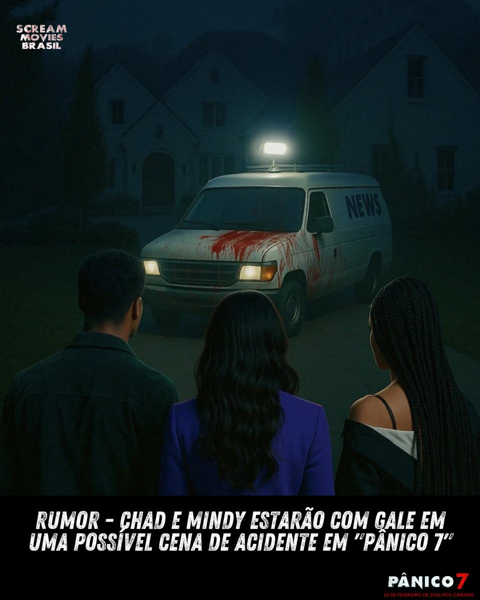 screambr_movies's tweet photo. 🔪 RUMOR - Chad (Mason Gooding) e Mindy (Jasmin Savoy Brown) estarão com Gale (Courteney Cox) em uma possível cena de acidente em "Pânico 7"
Via: Critical Overlord
#Scream7 #SMBR #Pânico7 #Ghostace #ScreamMovie https://t.co/ufUqHiMi98