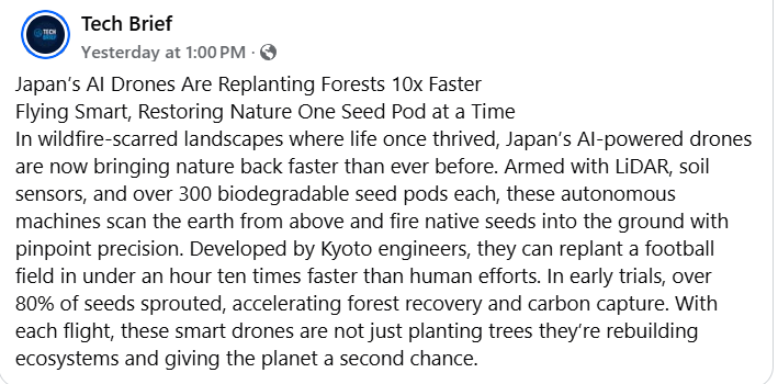 CyberpunkTTRPG's tweet photo. A.I. Drones Are Replanting Forests From The Sky 10X Faster Than Humans Nature's Comeback Just Went Autonomous #Drones #ReForesting #ArtificialIntelligence #LiDAR #BioDegradable #SeedPods #Cyberpunk #TTRPG #RPG https://t.co/fHTDfU0qzX