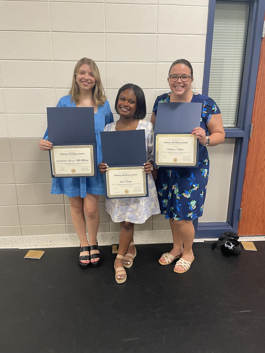 Celebrating Ms, McMillan, Ms. Hough, and Ms. Hollis for the Gladiator award!