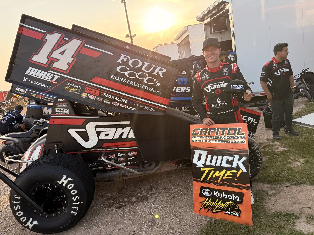 HighLimitRacing's tweet photo. .@SpencerBayston tops @CapitolRenegade Qualifying at @141Speedway with a lap of 11.182-seconds after Cobe Stidham finally turned his pill draw skills around.

It’s Bayston’s third-career QuickTime with @Kubota_USA High Limit Racing, but first with @JMRacing14! https://t.co/EM37fM1nAe