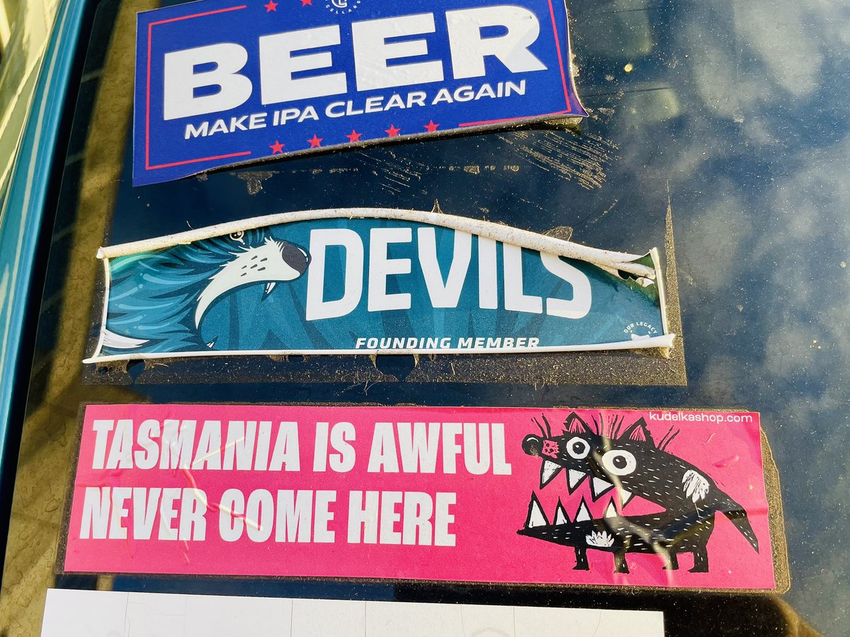 That peeling Devils sticker on my car had better not be an omen. 

The red Kudelka sticker seems to be the message some Tasmanians are sending to the AFL. 

Also, make IPA clear again. 🍻

#tassiedevils <a href="/FOXFOOTY/">Fox Footy</a> <a href="/AFL/">AFL</a> <a href="/jonkudelka/">the xdenburg</a>