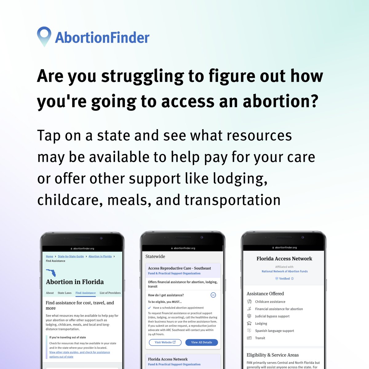 The fact is that many people living in states with bans aren't able to afford the costs associated with traveling out of state to access the abortion care they need. 

Funds &amp; practical support organizations can help abortion seekers find a way: abortionfinder.org/abortion-guide…