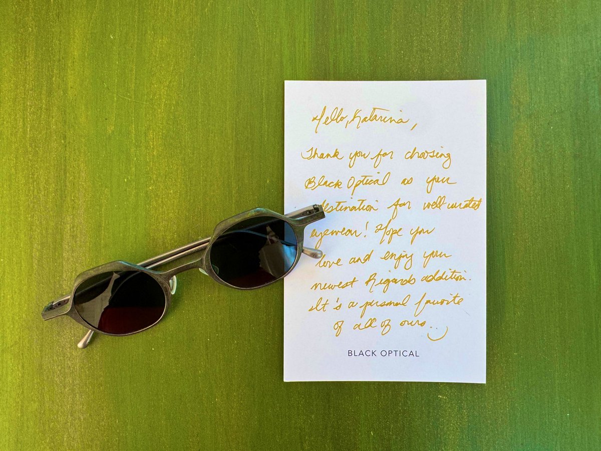 katarinabatina's tweet image. Unexpected plus side of shopping from thoughtful brands on @shop is that often packages come with a lovely handwritten note. Nice touch @blackoptical 👌