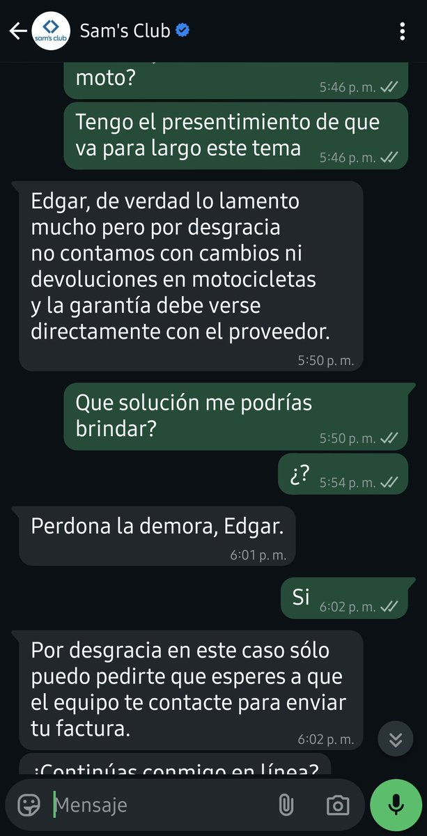 EdgarErnes91's tweet photo. @SamsClubMexico @Profeco @SATMX Buenas tardes Sams no me entrega la factura de mi moto y no puedo usarla, ni emplacarla y mucho menos comprobar que es mía. Ya pasaron varios días y se ve que va para largo, con que Institución me puedo apoyar a presentar una queja formal? https://t.co/cftTUcPXzF