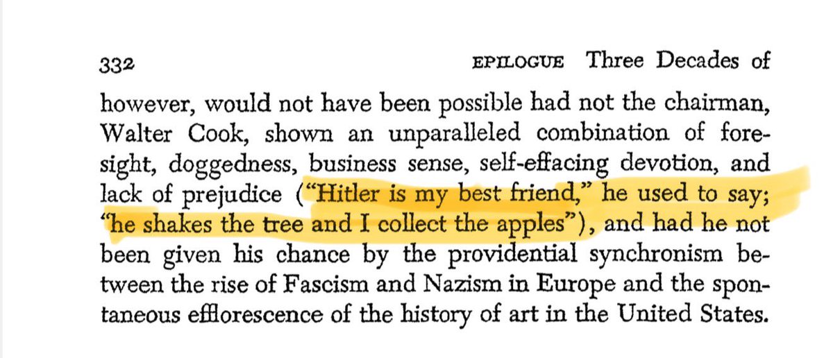 <a href="/zenahitz/">Zena Hitz</a> Relaying the words of Walter Cook, the head of NYU’s Institute of Fine Arts’s, quip, Panofsky quotes: “Hitler is my best friend; he shakes the tree and I gather the apples.”