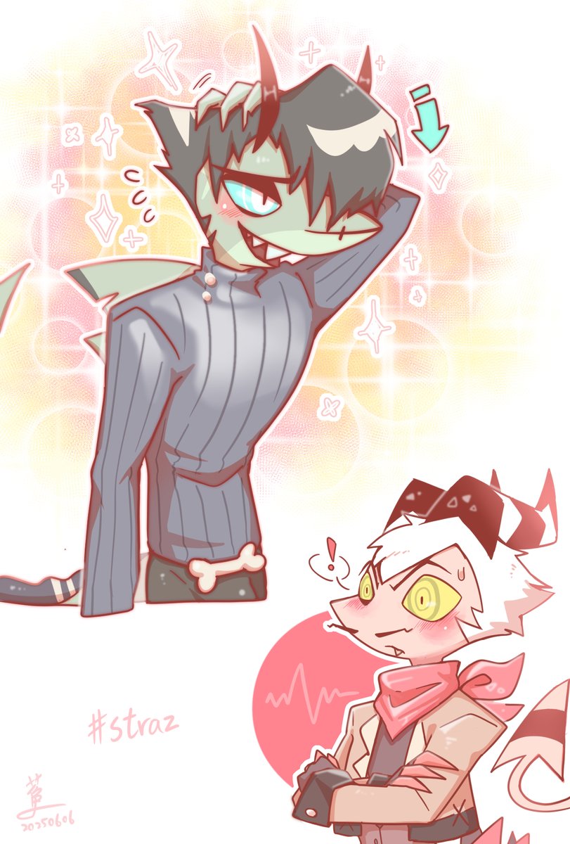 bananana8729's tweet image. 【塗鴉/HelluvaBoss】#Straz 🦈🐍
Bangs Up / Bangs Down
很久以前就想畫放髮的Chaz了🥺
雖然最近好忙還是想抽空畫他們兩個🩷
#HelluvaBossChaz
#HelluvaBossStriker 
#HelluvaBossFanart