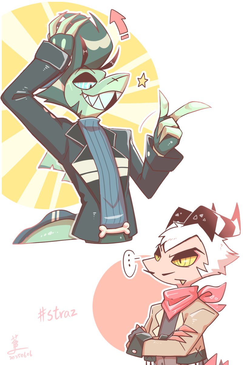 bananana8729's tweet image. 【塗鴉/HelluvaBoss】#Straz 🦈🐍
Bangs Up / Bangs Down
很久以前就想畫放髮的Chaz了🥺
雖然最近好忙還是想抽空畫他們兩個🩷
#HelluvaBossChaz
#HelluvaBossStriker 
#HelluvaBossFanart