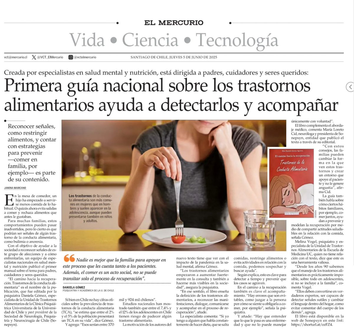 Sonepsyn Chile (@sonepsynchile) on Twitter photo 🔊 Alerta de prensa 📰
Destacamos artículo del diario El Mercurio sobre nuevo libro de Sonepsyn dedicado a los Trastornos de la Conducta Alimentaria con la opinión de las Dras. Daniela Gómez, editora general y María Loreto Cid, Presidenta de nuestra Sociedad. 🔊 Alerta de prensa 📰
Destacamos artículo del diario El Mercurio sobre nuevo libro de Sonepsyn dedicado a los Trastornos de la Conducta Alimentaria con la opinión de las Dras. Daniela Gómez, editora general y María Loreto Cid, Presidenta de nuestra Sociedad.