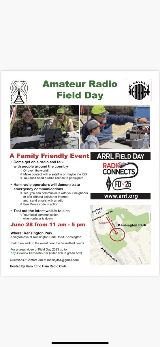 Emergency radio communications may be an effective way to communicate during a local disaster.
For a GREAT video of our Field Day 20234 and 2023, go to karoecho.net the links are in the top green box.