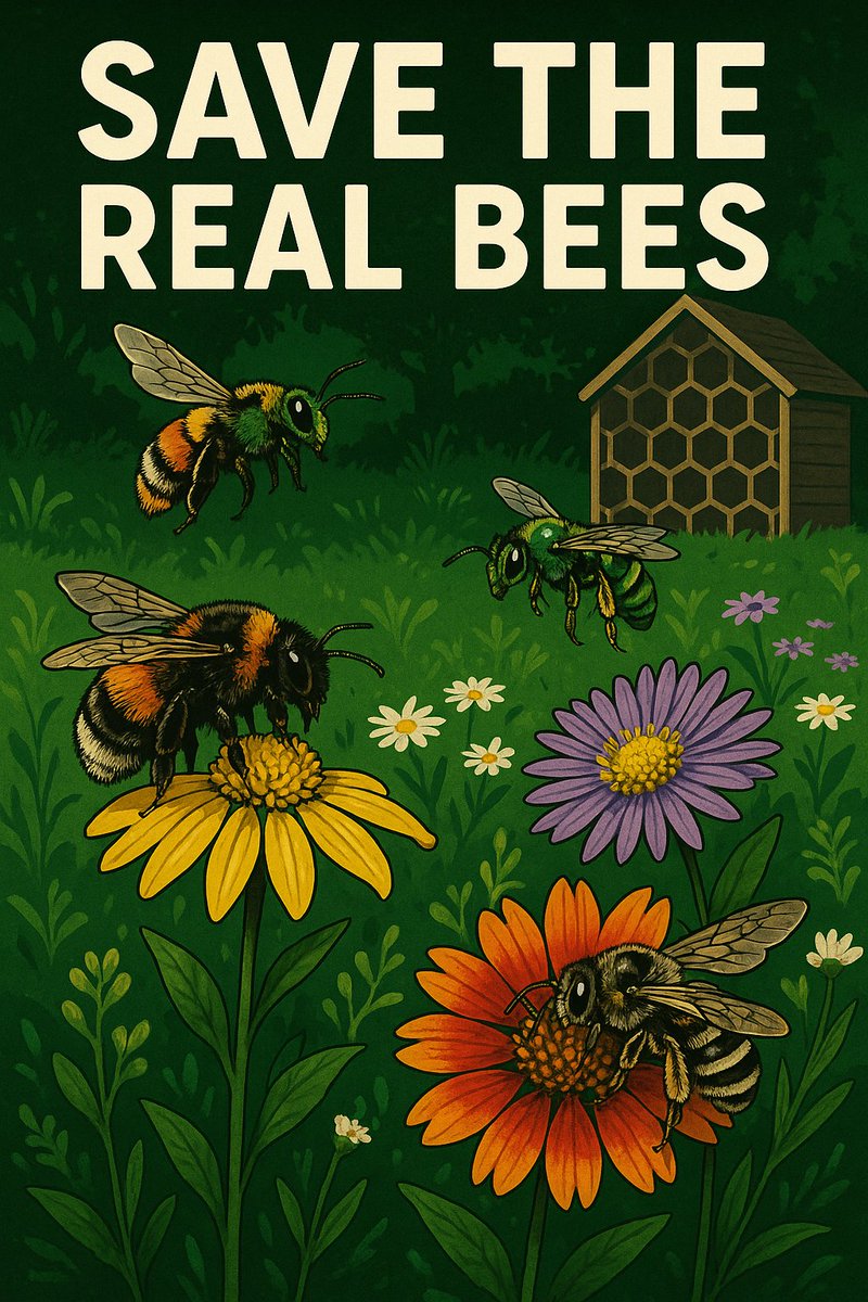 Chase1_800's tweet photo. “Save the bees!”
Cool, then start with the ones actually in danger.
Honey bees are domesticated livestock. Native bees are disappearing.

If you’re a beekeeper pushing honey and ignoring wild pollinators, you’re not saving bees, you’re selling them. #savethebees #NativeBees https://t.co/gJl0z4q2ej