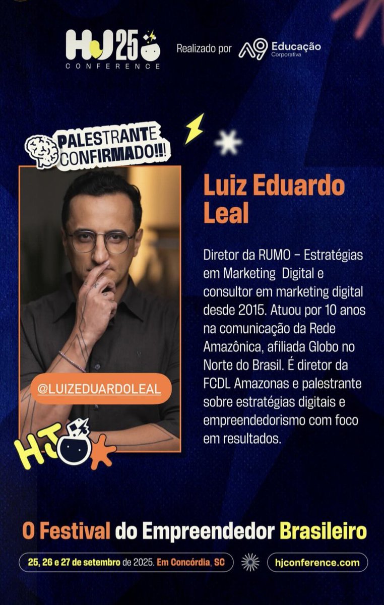 LuizEduardoLeal's tweet photo. Estarei palestrando no HJ Conference, na minha cidade natal Concórdia / SC! https://t.co/G4rqcHOkhp