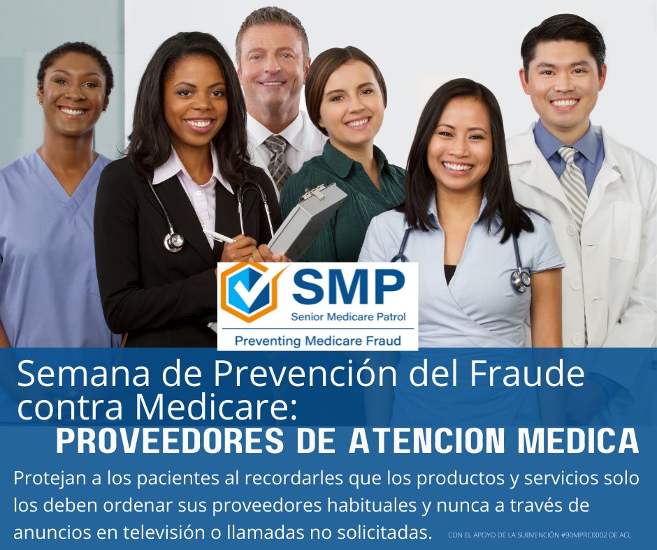 Socios y profesionales, celebren la #MFPW al compartir información de la SMP en redes sociales, referir a clientes y consumidores a la SMP e invitar a la SMP a hablar en un evento compartido. #MFPW #MFPWpartners #Medicare #DRCOG #MedicareFraudPreventionWeek