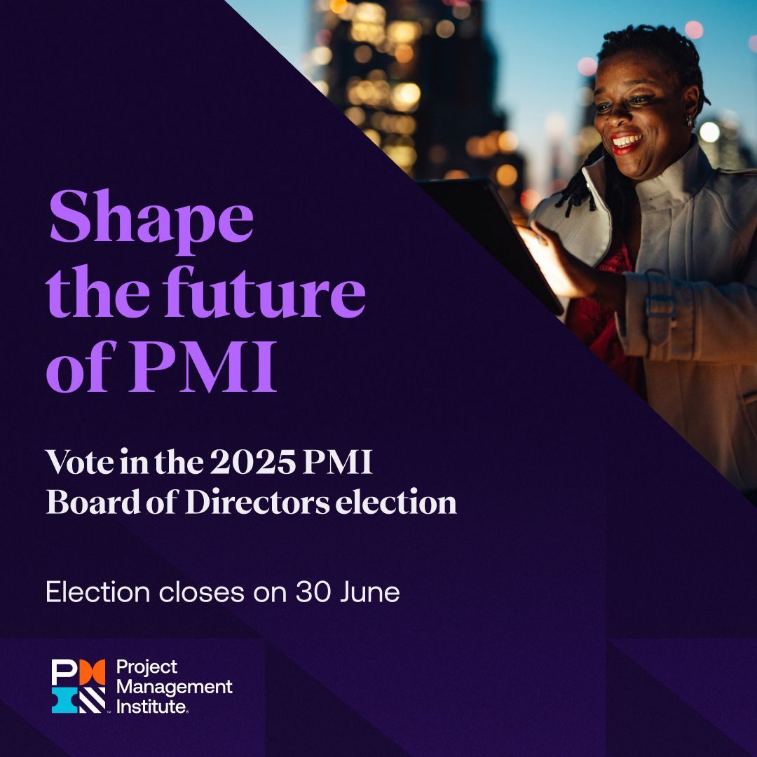 PMIChattChapter's tweet photo. PMI Members: Voting is now open!

From June 2–30,, cast your vote for 4 leaders to serve on the PMI Global 2026–2028 Board of Directors. 

Meet the candidates: https://t.co/0Vac0Jair6 https://t.co/dMwxzdfKFv