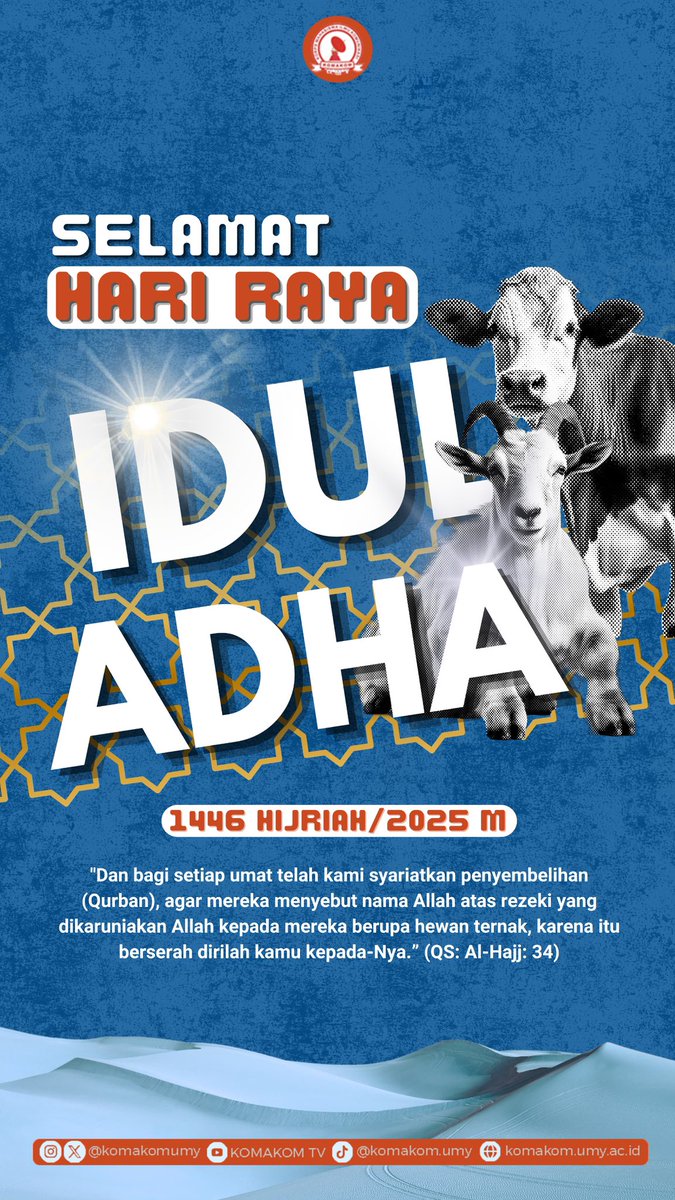 🌙✨Selamat Hari Raya Idul Adha 1446 H, CommFellas!
Di momen penuh berkah ini, mari kita jadikan spirit pengorbanan Nabi Ibrahim AS sebagai inspirasi untuk selalu berbuat baik, ikhlas, dan berbagi kepada sesama. Semoga berkah dan kebahagiaan selalu menyertai kita semua. #IdulAdha