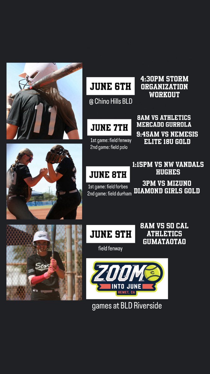 Can’t wait to get the summer started at zoom into June. We have 6 uncommitted 2026s and one 2027. If you like speed and left-handed pitching come check us out.