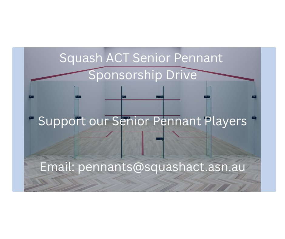 SquashACT's tweet image. Squash ACT is rallying for our Senior Pennant! We’re seeking awesome sponsors to support our upcoming Spring Senior Pennant Competition. Interested? Email pennants@squashact.asn.au