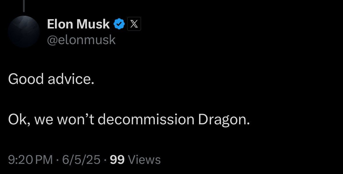 🚨 BREAKING: "Elon Musk annuncia: SpaceX continuerà a utilizzare le navette Dragon dopo il conflitto con Trump"