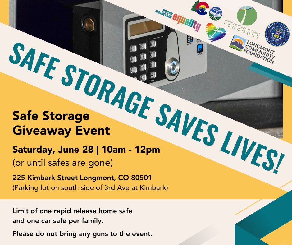 DABoulder20th's tweet image. Safe Gun Storage Saves Lives!

If you agree, come join us and pick up a FREE gun safe on June 28th. 

#endgunviolence