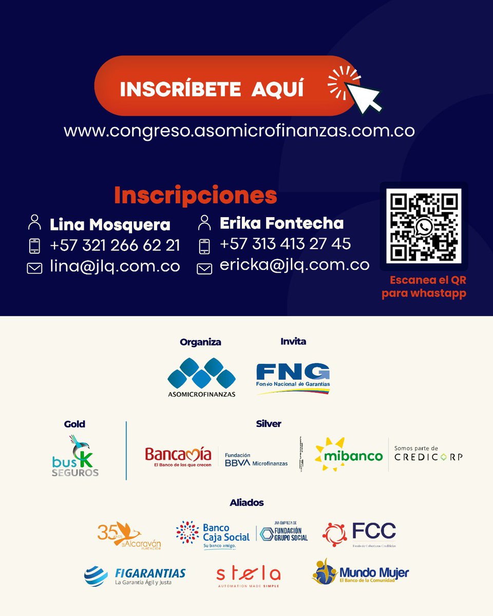 ✨ ¡Los protagonistas del cambio están aquí! 
 En el #15CongresoAMF reuniremos a algunos de los expertos más influyentes del sector microfinanciero. 
 📣 Conócelos, inspírate y prepárate para transformar tu visión. 
  🔗 inscríbete aquí congreso.asomicrofinanzas.com.co